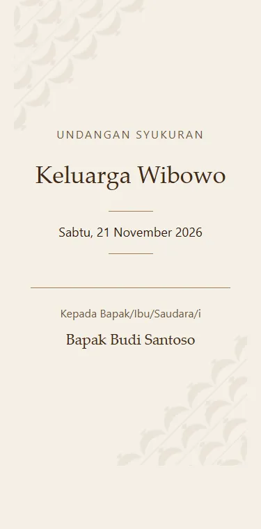 Tema Batik Jawa untuk undangan syukuran, tampil di ponsel