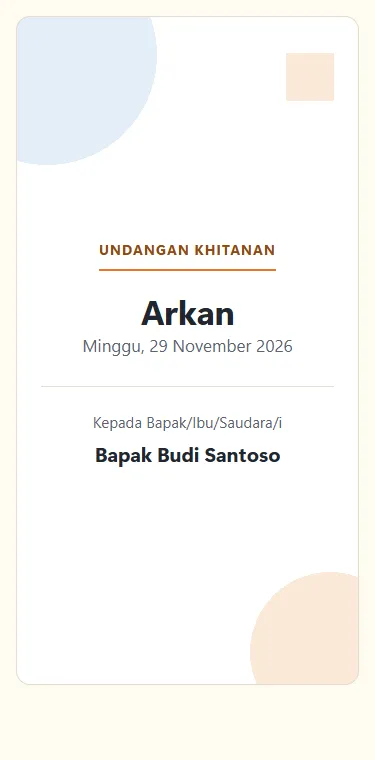 Tema Ceria untuk undangan khitanan, tampil di ponsel