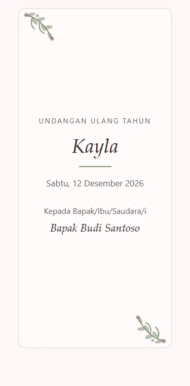 Tema Floral pastel untuk undangan ulang tahun, tampil di ponsel